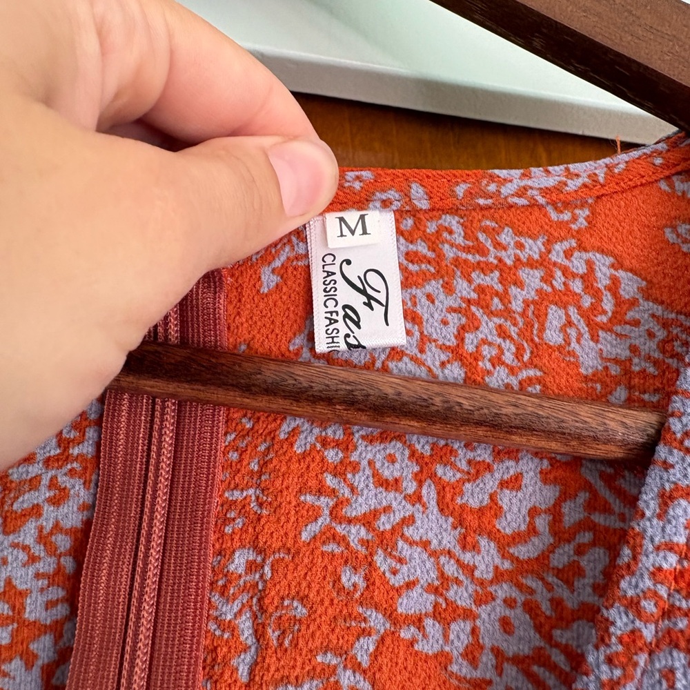 FA Floral Wrap Robe in Red and Gray - Picture 7 of 7